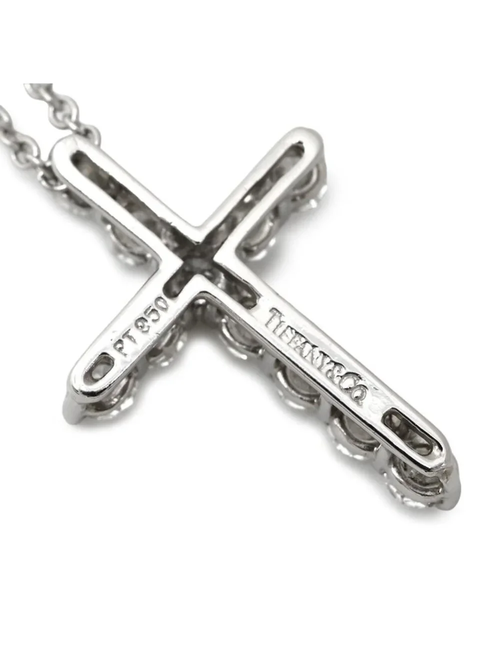 Tiffany & Co Necklace Small Cross Diamond Pendant Platinum Silver 11